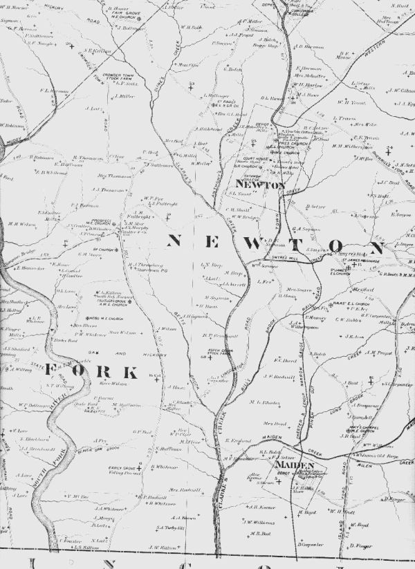 Part of 1886 Map of Catawba County, NC